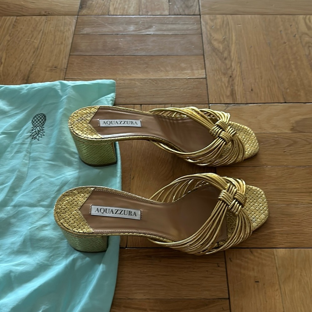 Aquazzurra gold block heels size 40